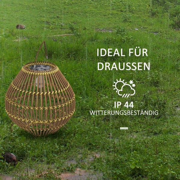 Solar Lampe Rattan Have Light, Vandtæt, Lyssensor, Drum Design, Gul