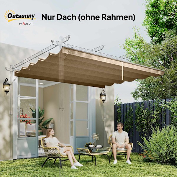 Udtrækkelig pergola-overdækning 3x3m, brun, polyester