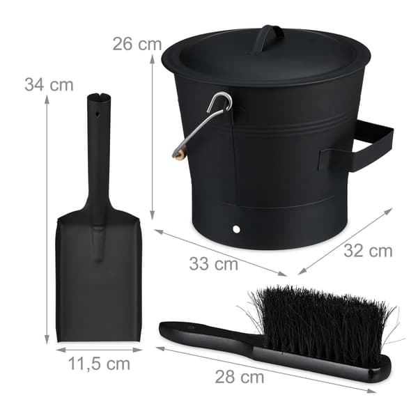 Askespand med låg og fejesæt, 7,5 l – sort