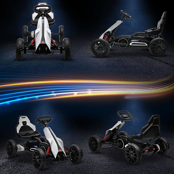 El-gokart för barn 12 V 3-5 km/h driftkart med 2-vägs justerbart läge, säkerhetsbälte, ratt, gokart barnfordon för 3-8 år gamla barn, vit |