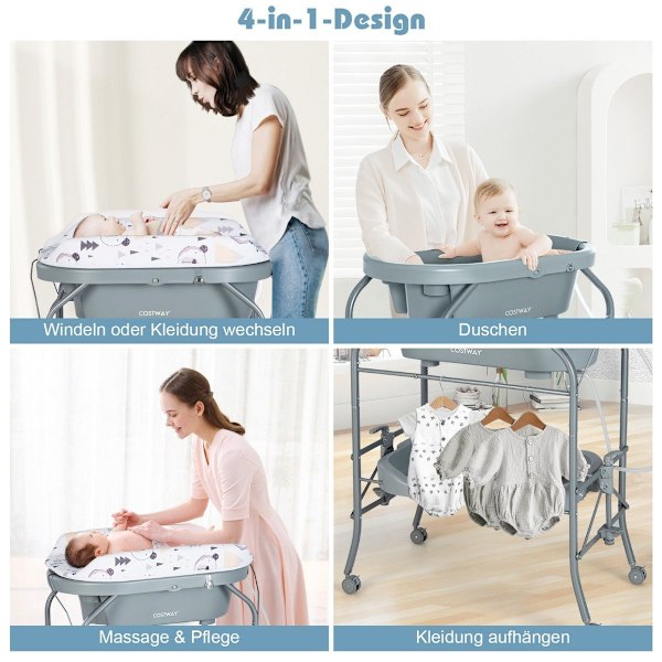 Skötbord med badkar Bärbart skötbord med PVC-överdrag Grå