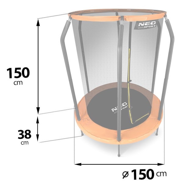 Trampoliini puutarhaan 152 cmSetti sisältää:- Trampoliini 152 cm- 6 jalkaa- 6 napaa vaahtosuojalla- Sisäinen suojaverkko vetoketjulla