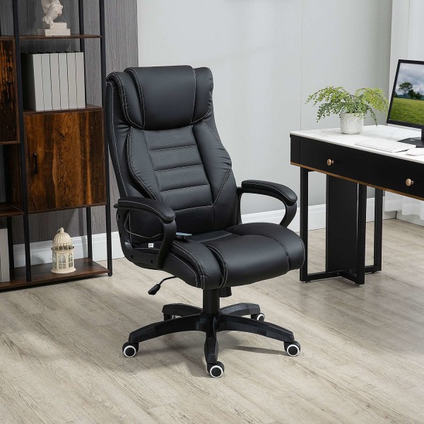 Massagestol Drejestol Højdejusterbar Ergonomisk Gaming Stol Computerstol 6 Vibrationspunkter Hør Føles Justerbar Sort