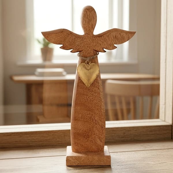 Ängelfigur i trä, mangoträ, 26 cm