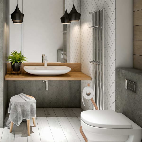 Wc-tuoli näyttää teräkseltä ja puulta