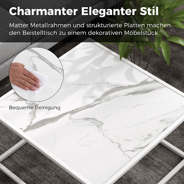 Sofabord i marmorlook rektangulært sofabord med metalstel 70 x 70 x 40 cm hvid