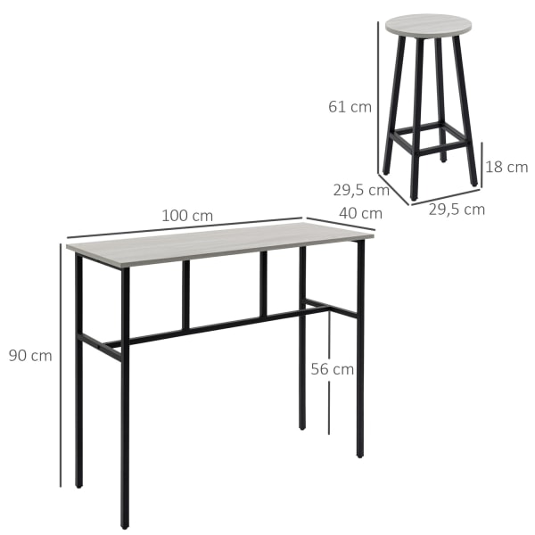 Spisegruppe 6-Delt Siddegruppe Med 2 Barborde Og 4 Stole, Industrielt Design, Barstolssæt, Spåntræ/Stål, Grå+Sort