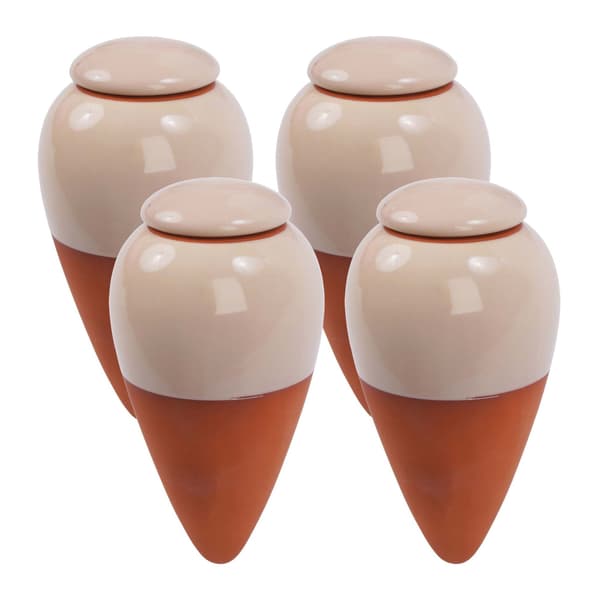 Leravattenkottar med lock, 350 ml, beige, 4-pack
