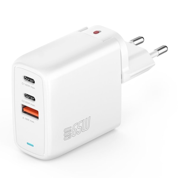 4smarts 65W 2xUSB-C & USB-A GaN väggladdare för bärbar dator och smartphone