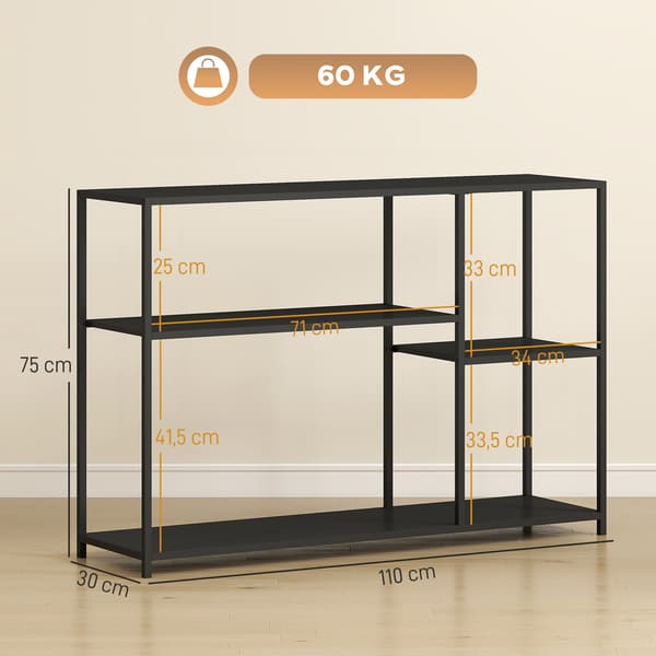 Konsolbord, 4 plan, stålstel, til entre, stue, sort