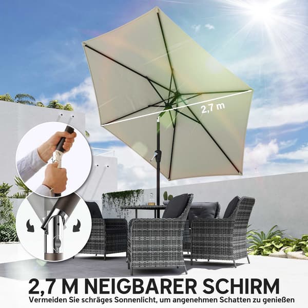 Terrasseparasol, 270 cm, UPF 50+ UV-beskyttelse