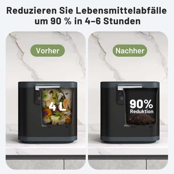 Elektrisk køkkenkomposter, 4 liters kapacitet, lugtkontrolfiltre