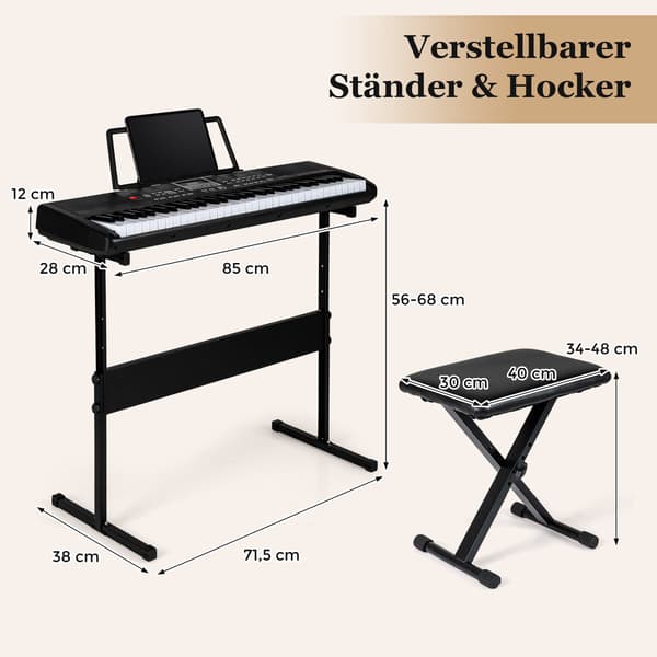 Elektroniskt keyboardset med 61 tangenter och justerbart stativ
