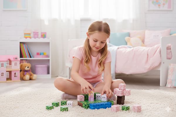 Magnetiska byggklossar, 96 delar, rosa slottstema