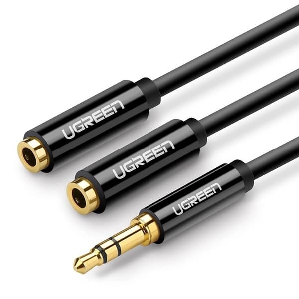 Ugrøn 3,5 mm hovedtelefonsplitter minijack AUX, 25cm - Sort