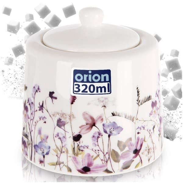 Porslinssockerskål med lock, vildblommig design, 320 ml