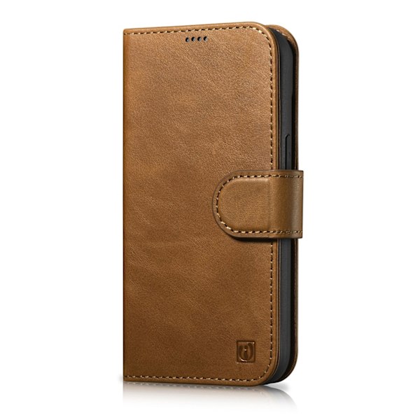 2-i-1 læder Flip Cover iPhone 14 Anti-RFID olievoks pung etui lysebrun