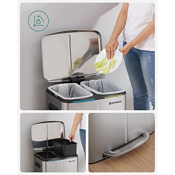 Dubbla fack Silver Pedal Bin med Soft-Close lock