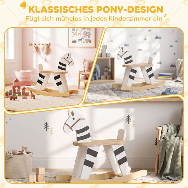 Gyngehest til småbørn, sort & hvidt ponydesign