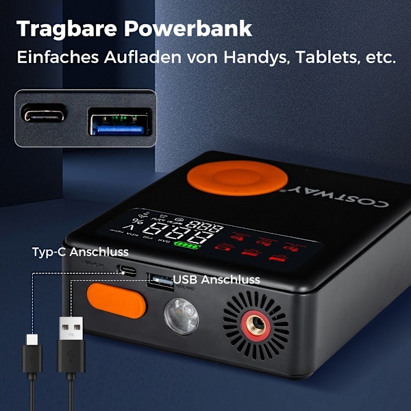 2000A 12V auton akkukäynnistin 150PSI digitaalisella renkaan täyttölaitteella ja ilmakompressorilla ja LED-näyttö 13000mAh Power Bank