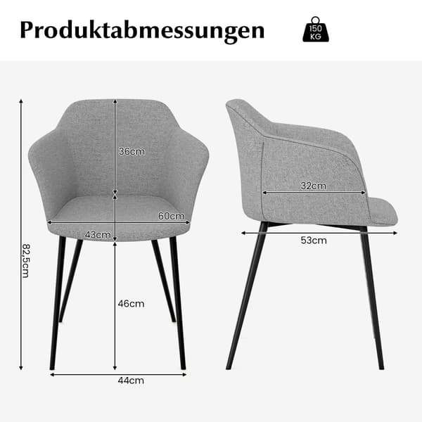 Matstolar Set om 2, Ljusgrå, Ergonomiskt Ryggstöd
