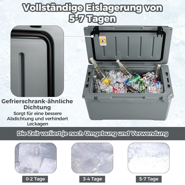 47L isolerad låda kylbox bärbar värmebehållare med flasköppnare och dräneringssystem 69 x 37 x 42 cm grå