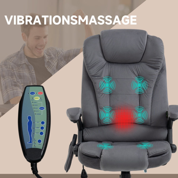 Kontorstol Vippefunktion Massagestol Varmefunktion Ergonomisk Højdejusterbar 120 Kg Bæreevne Mørkegrå