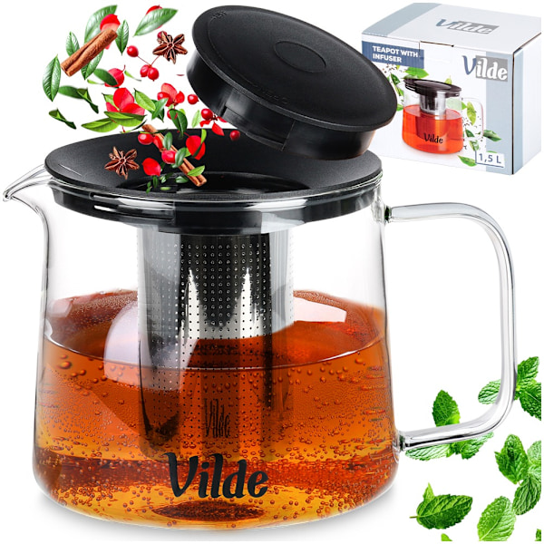 Varmebestandig glas tekande med infuser 1,5 l