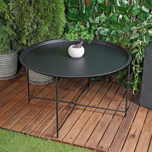 Runt svart metallsoffbord för industriell loftstil, 75 cm
