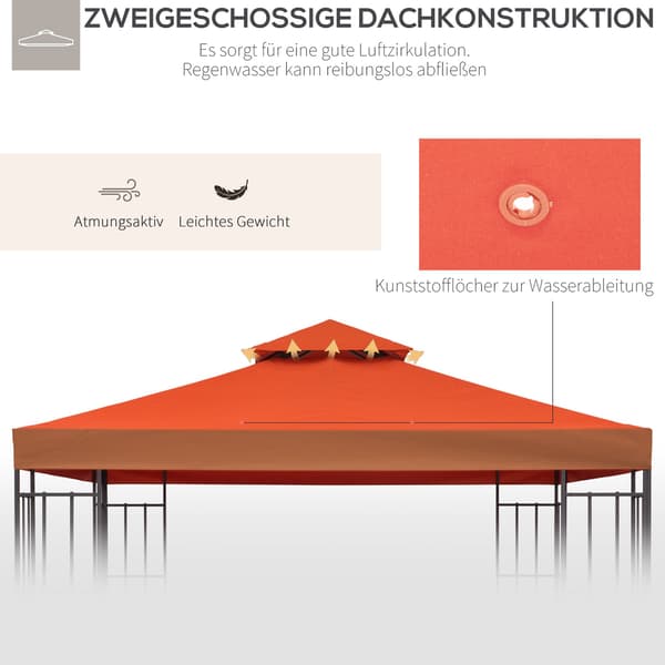 Erstatningstagpavillontag Til Metalpavillon, Havepavillon, 3X3M, Rustrød, Polyester