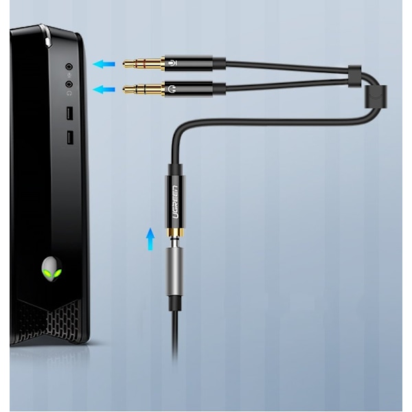 AUX splitteradapter 3,5 mm minijack för mikrofon och hörlurar svart