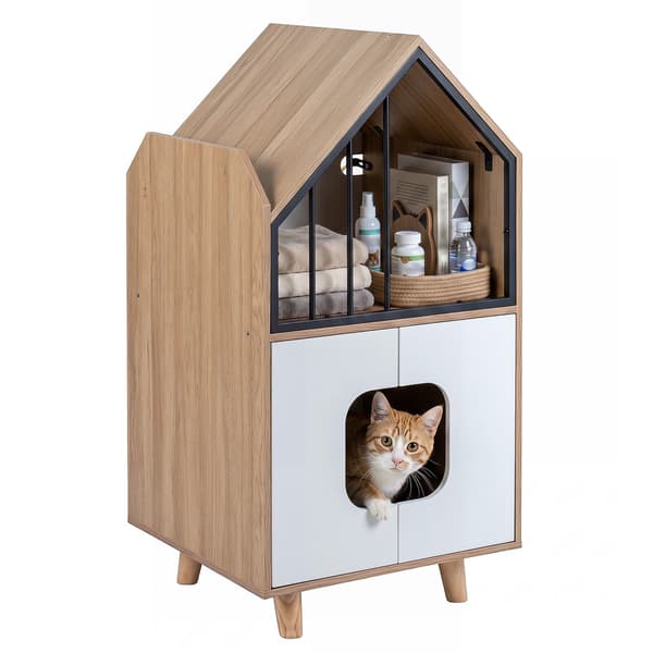 Kattlåda med hyllplan och dubbeldörrar
