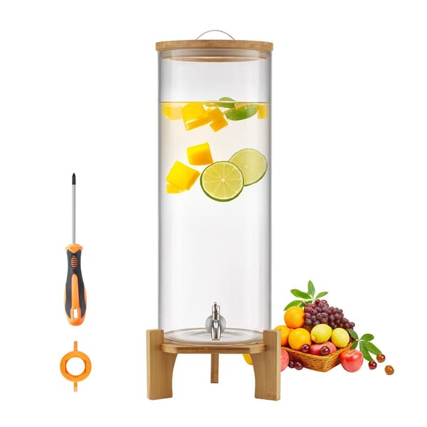 Dryckesdispenser i glas 13 l, träställ, stålkran