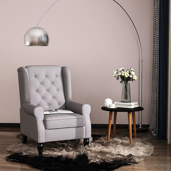 Enkeltstol, Afslapningsstol, Fløjstol, Enkeltstol, Accentstol Med Tuftede Træfødder, Polyester, Grå, 74 X 86 X 102 Cm
