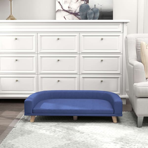 Hundesofa, eukalyptustræ, 98 x 67 x 25 cm, blå
