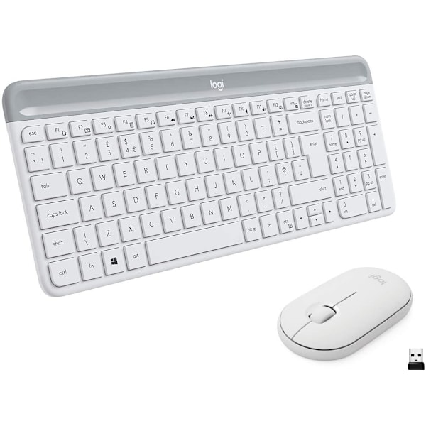 Logitech MK470 Slim - näppäimistö ja hiiri, valkoinen