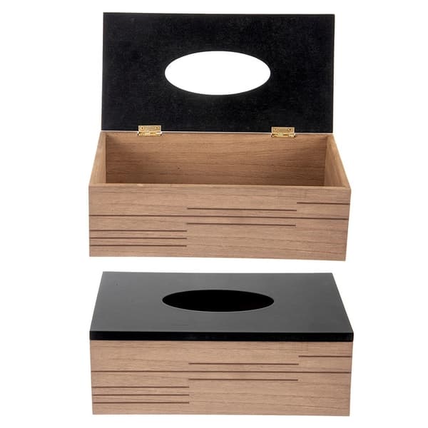 Brun MDF servietæskeholder med sort låg, 25x13,5x9 cm
