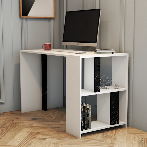 Arbejdsbord Lima - hvid, sort marmor