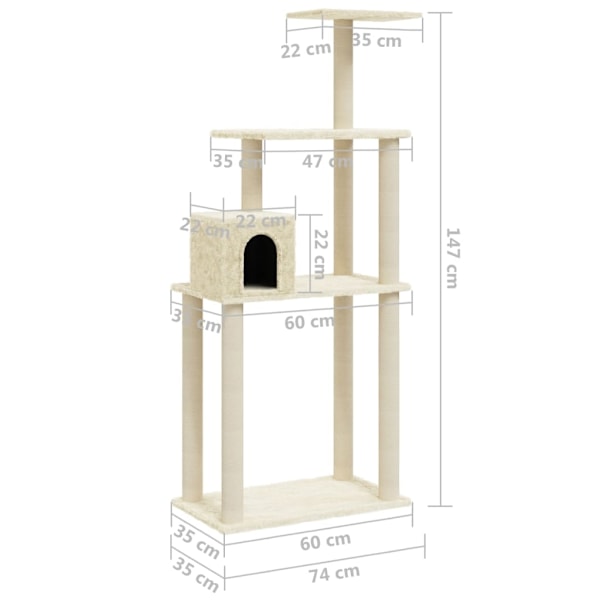 Albero artiglio con pilastri in sisal bianco crema 147 cm