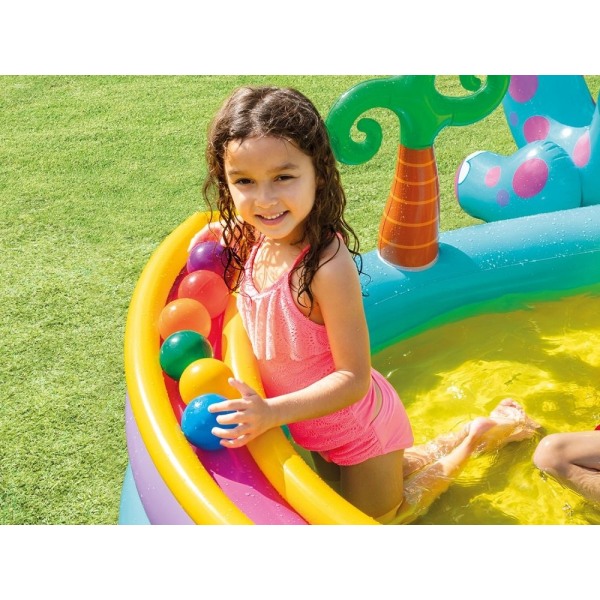 Oppustelig pool til børn, vandlegeplads, rutsjebane, springvand INTEX 57135