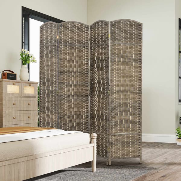 Rumdeler, 4-panels foldeskærm, fyrretræ, sort