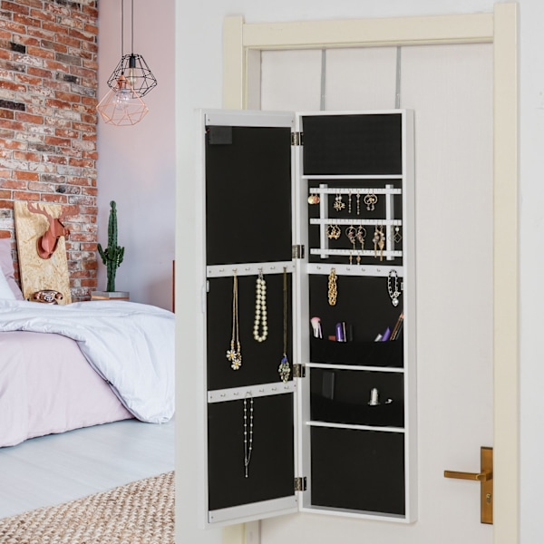 Spegelskåp LED smyckesskåp hängdörrsmontering MDF vit 36,6 x 8 x 120 cm