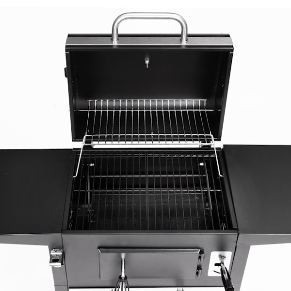 Trädgårdsgrill med kol, lock, justerbart galler, termometer