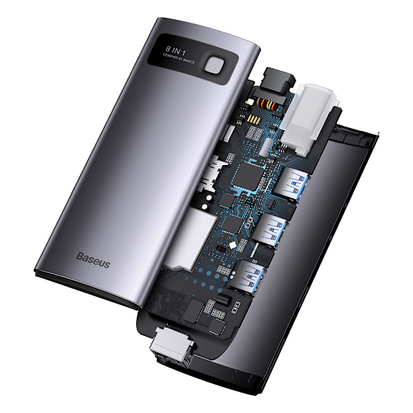 StarJoy HUB 8in1 USB-C 3xUSB HDMI RJ45 SD ja TF-kortinlukija PD harmaa