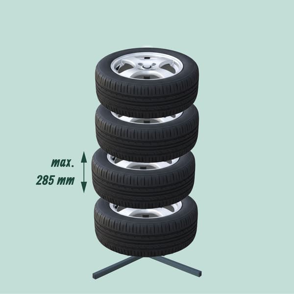 Däckställ i stål för 4 däck, 285 mm bredd, 120 kg last
