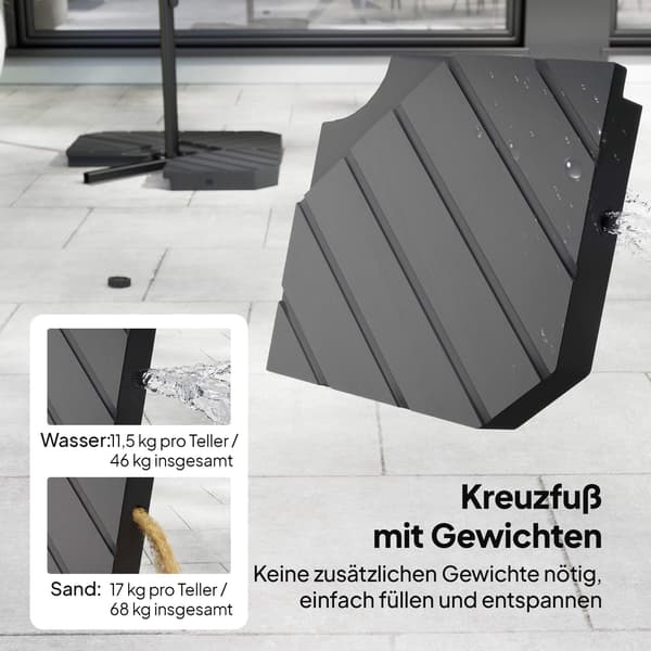 Offset terrasseparasol, 3m, cremefarvet, metalramme, UPF 30+
