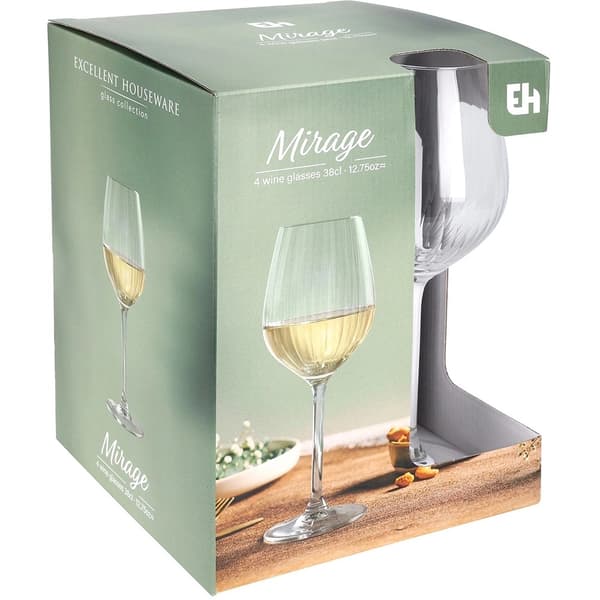 Sæt med 4 vinglas, 380 ml, ribbet design