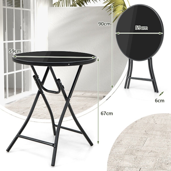 Ø 59 cm rundt bistrobord med bordplade af hærdet glas og robust metalstel