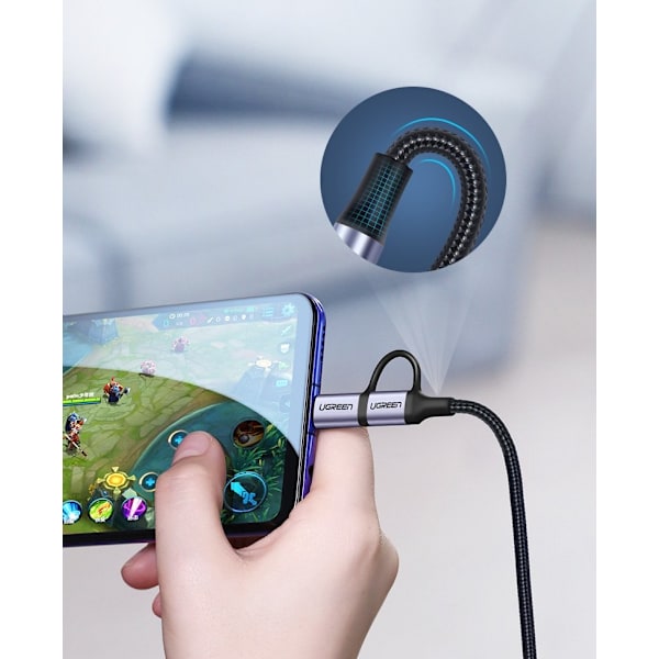 2in1 Vahva punottu kaapeli USB - microUSB + USB-C 1m 2.4A musta