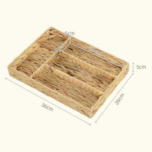 Sæt med 2 opbevaringskurve, vævede vandhyacintkurve til opbevaring og organisering, stue, køkken, soveværelse, 36 x 26 x 5 cm, naturligt træ